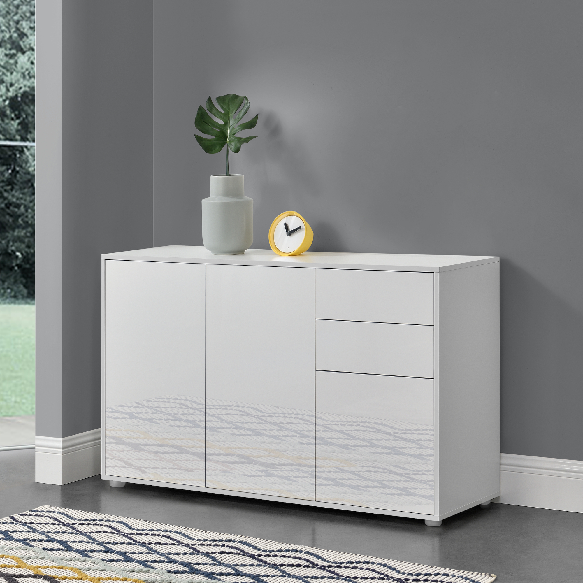 foto del prodotto credenza paarl com con 2 cassetti e 3 ante per soggiorno camera da letto bianco lucido en.casa 