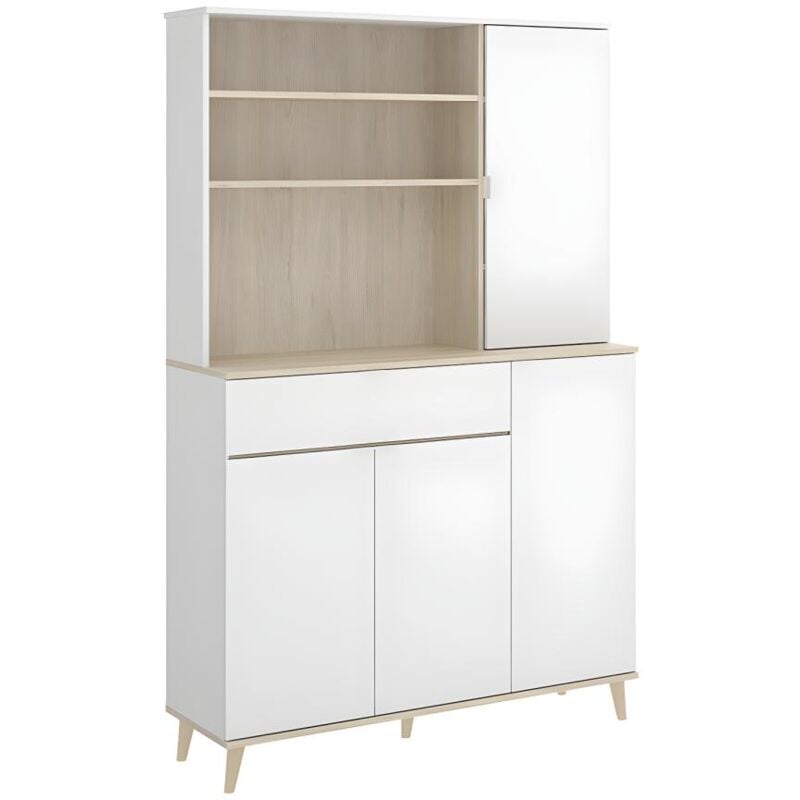 foto del prodotto credenza per cucina 4 ante, 1 cassetto e 3 nicchie bianco e rovere wajdi