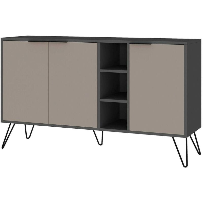 foto del prodotto credenza perseus, buffet da soggiorno, madia da salotto, dispensa da cucina, 142x36h83 cm, antracite e beige, con imballo rinforzato, con imballo