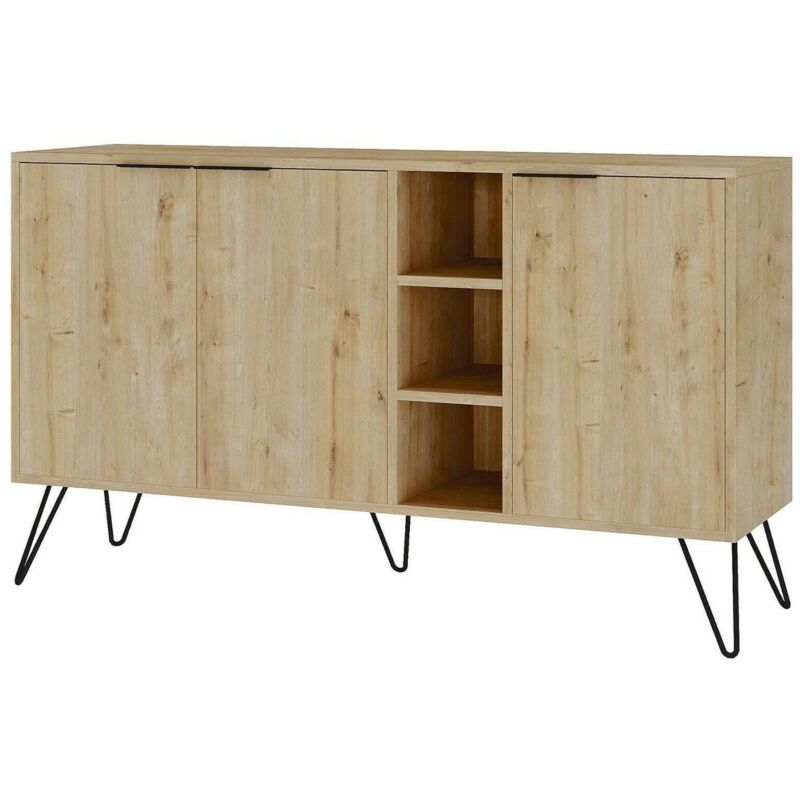 foto del prodotto credenza perseus, buffet da soggiorno, madia da salotto, dispensa da cucina, 142x36h83 cm, quercia, con imballo rinforzato, con imballo rinforzato - dmora