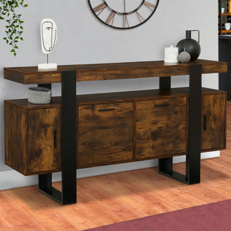 foto del prodotto credenza phoenix 140 cm a 4 ante in legno anticato e nero