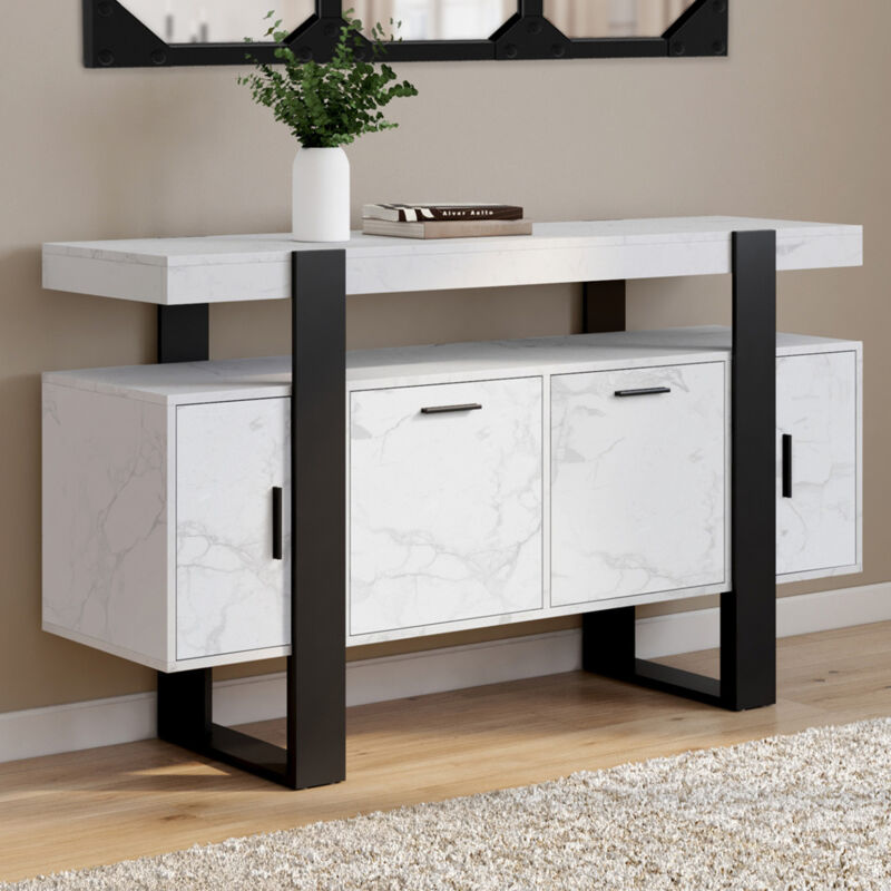 foto del prodotto credenza phoenix a 4 ante da 140 cm con marmo bianco alaska ed effetto nero