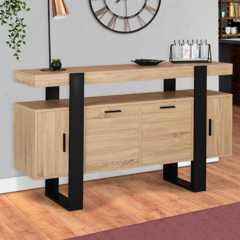 foto del prodotto credenza phoenix a 4 ante in legno e nero da 140 cm