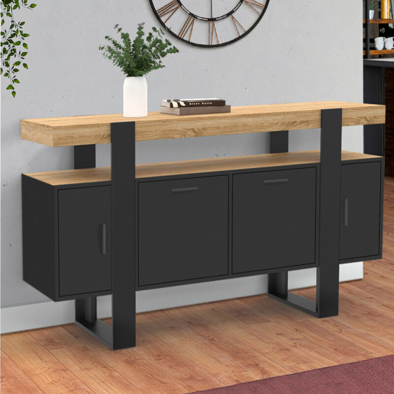 foto del prodotto credenza phoenix a 4 ante in nero da 140 cm con piano in legno