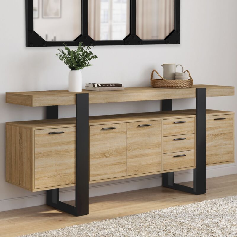 foto del prodotto credenza phoenix xxl 180 cm con 4 ante e 3 cassetti neri e in legno