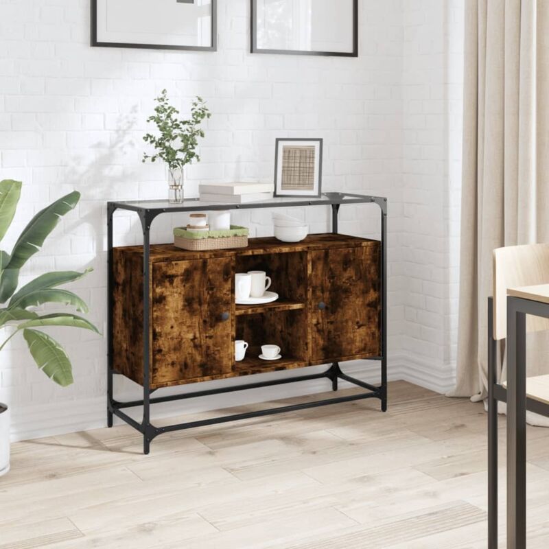 foto del prodotto credenza piano vetro rovere fumo 98x35x81cm legno multistrato vidaxl