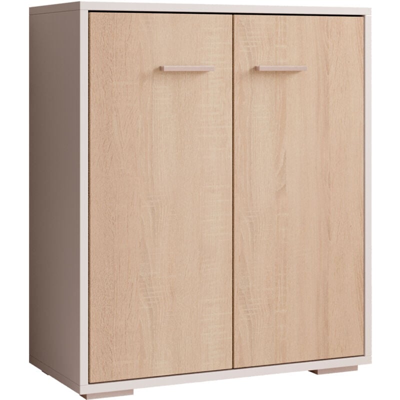 foto del prodotto credenza piccola 2 ante armadio multiuso mobile ausiliario 60x71x30cm modello lander l2 colore bianco e sonoma