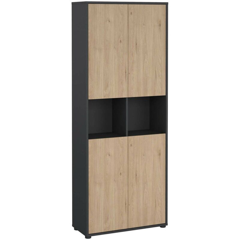 foto del prodotto credenza pierre, buffet da soggiorno, madia da salotto, dispensa da cucina, 80x34 h205 cm, rovere e grigio dmora