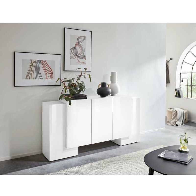 foto del prodotto credenza pillon moderna 2 3 ante battenti bianco lucido