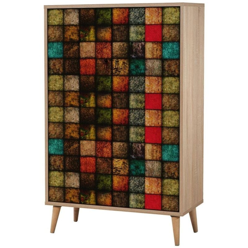 foto del prodotto credenza proxima, buffet da soggiorno, madia da salotto, dispensa da cucina, 80x36h127 cm, quercia e multicolore, con imballo rinforzato, con imballo rinforzato - dmora