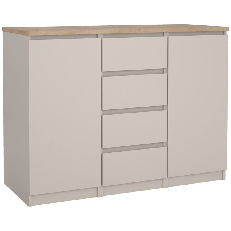 foto del prodotto credenza qorina, buffet da soggiorno con 2 ante e 4 cassetti, madia da salotto e dispensa da cucina, 121x50 h91 cm, beige dmora