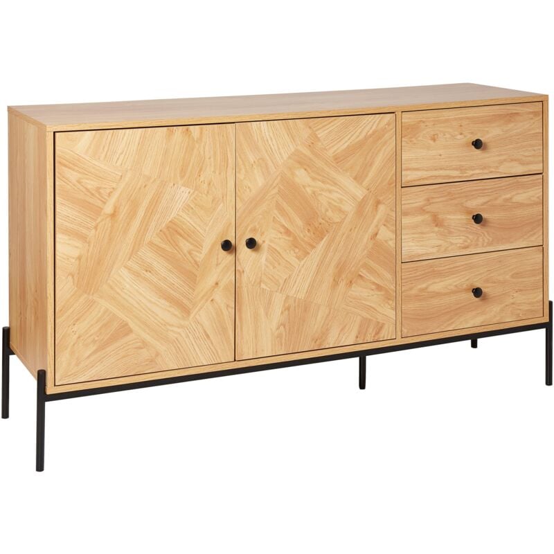 foto del prodotto credenza retr con cassetti vano portaoggetti con ante legno ingegnerizzato base in metallo nero cassettiera contenitore arizona