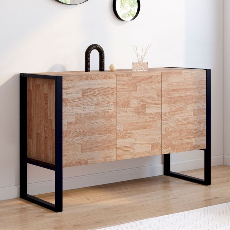 foto del prodotto credenza rialzata a 3 ante ottawa 114 cm in legno e nero, design industriale