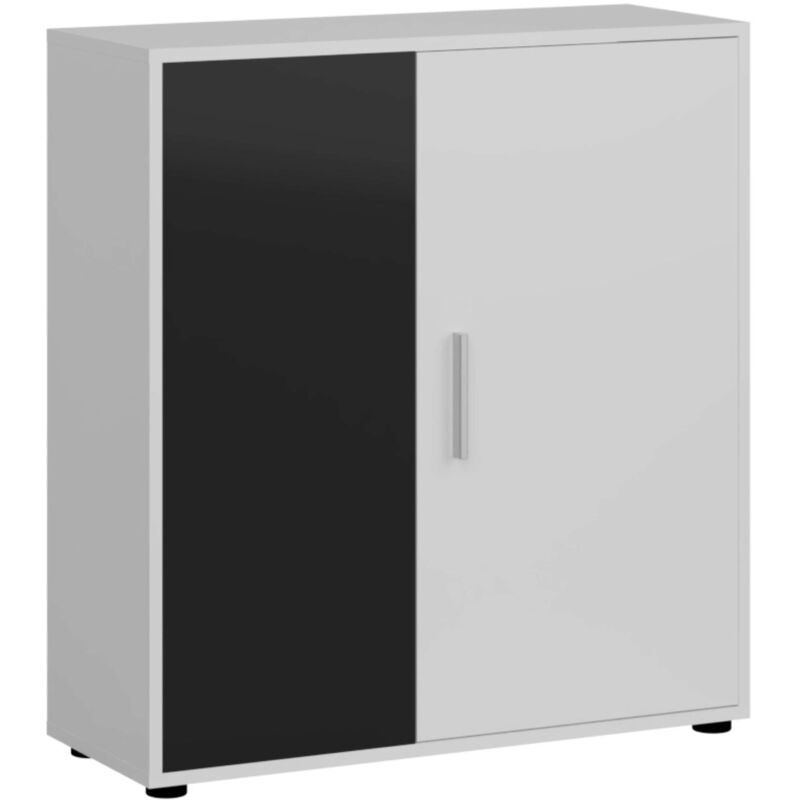 foto del prodotto credenza rom soggiorno sala da pranzo 2 ante 1 ripiano stile contemporaneo in bianco opaco e nero 80 cm