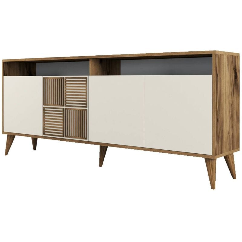 foto del prodotto credenza rotanev, buffet da soggiorno, madia da salotto, dispensa da cucina, 180x35 h79 cm, noce e crema dmora
