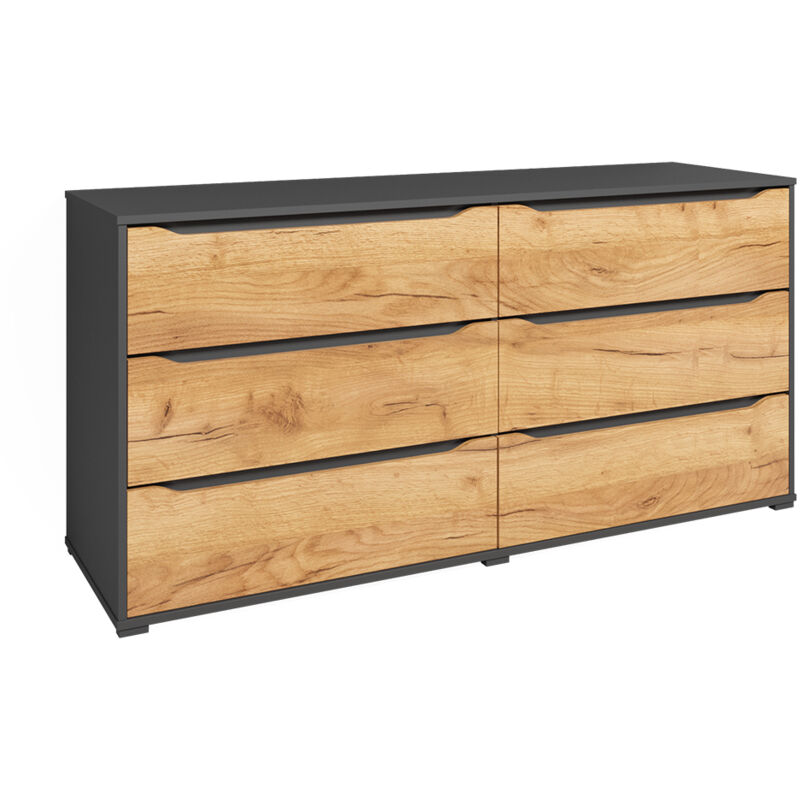 foto del prodotto credenza ruben, quercia dorata antracite, 160 x 77.6 cm con cassetti, vicco