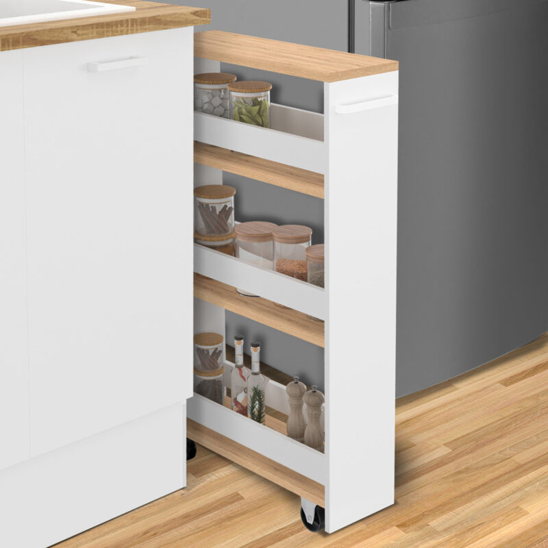 foto del prodotto credenza salvaspazio haga carrello portaoggetti a pi livelli bianco e faggio