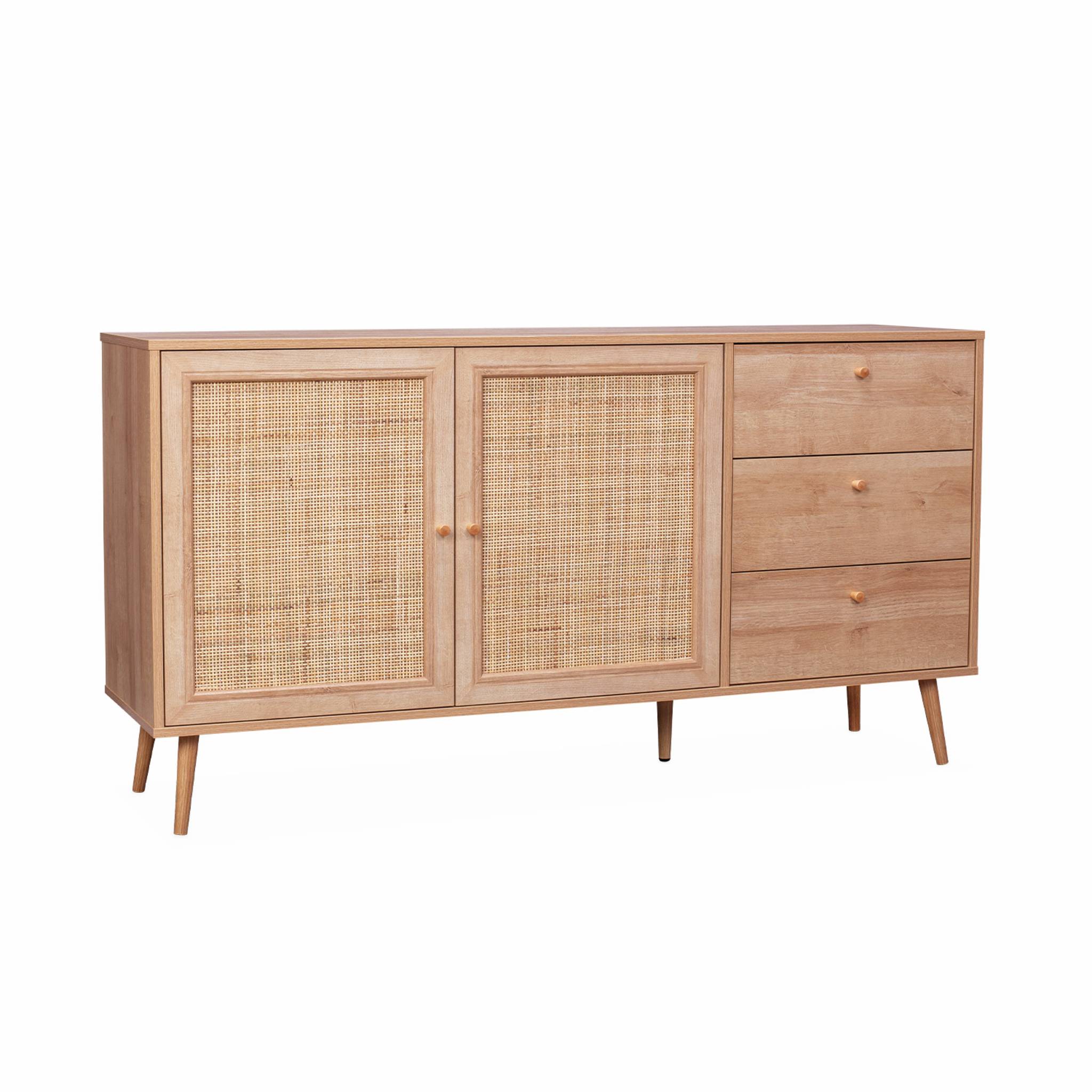 foto del prodotto credenza scandinava a 2 ante in canna, 150cm, marrone naturale