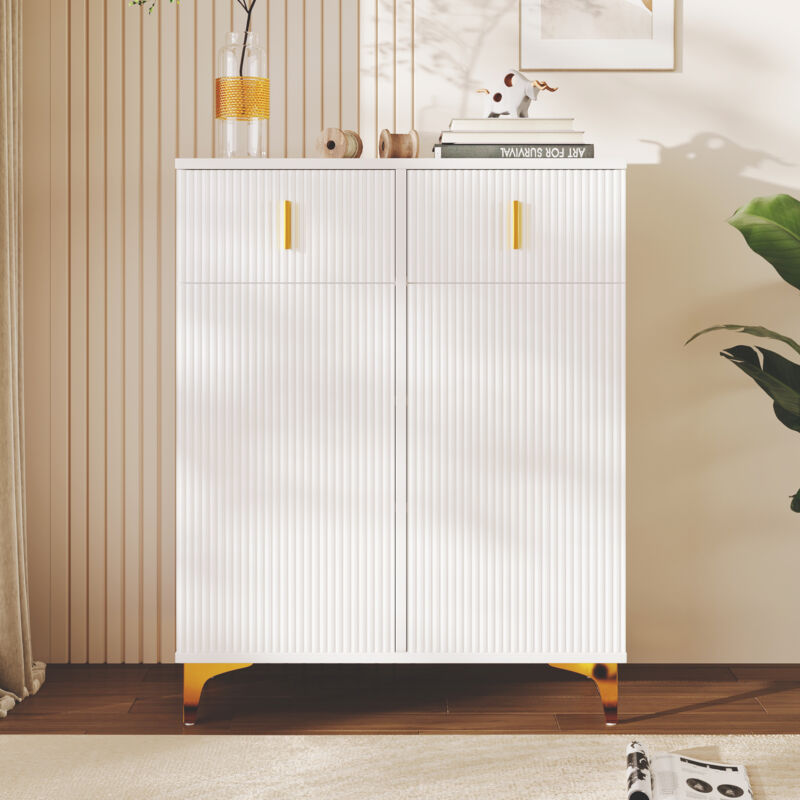 foto del prodotto credenza scarpiera con 2 cassetti, 2 ante, vano contenitore, ripiani regolabili, 83x35x101 cm, bianco