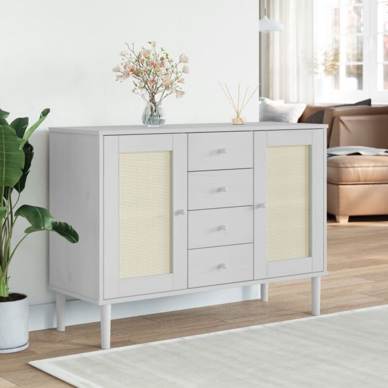 foto del prodotto credenza senja aspetto rattan bianco 112x40x80 cm massello pino vidaxl