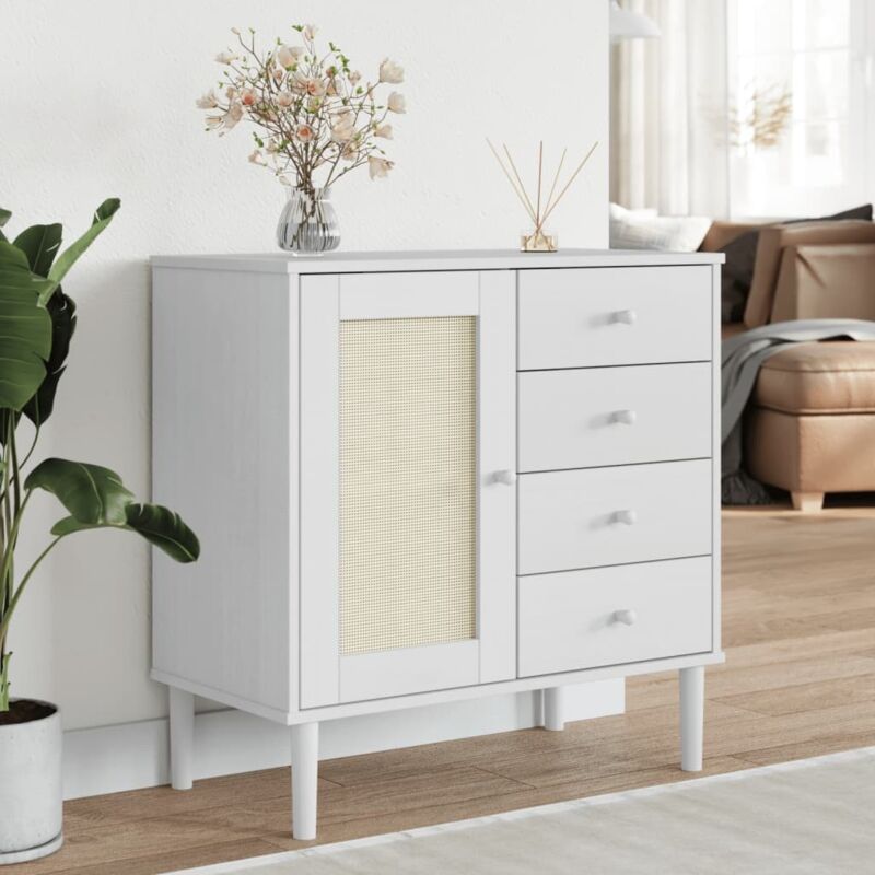 foto del prodotto credenza senja aspetto rattan bianco 80x40x80 cm massello pino vidaxl