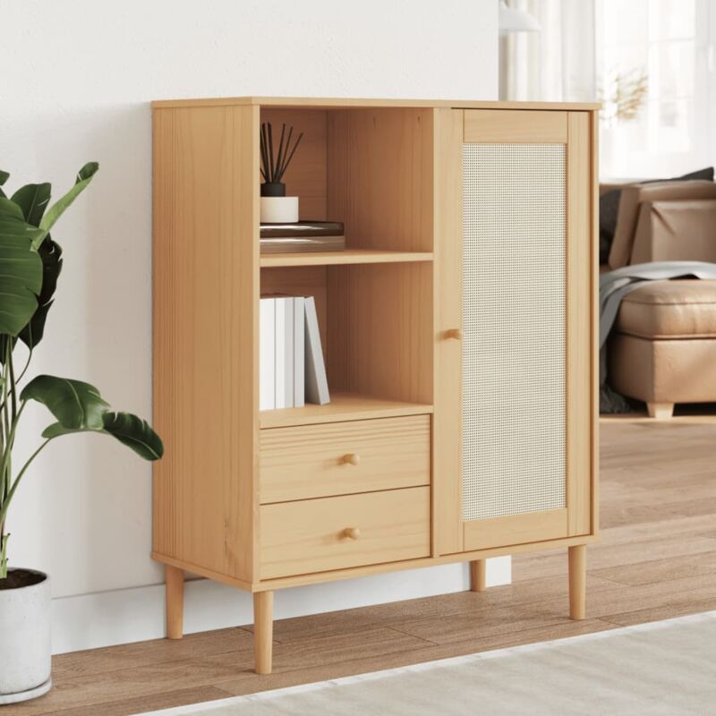 foto del prodotto credenza senja aspetto rattan marrone 90x40x112cm massello pino vidaxl