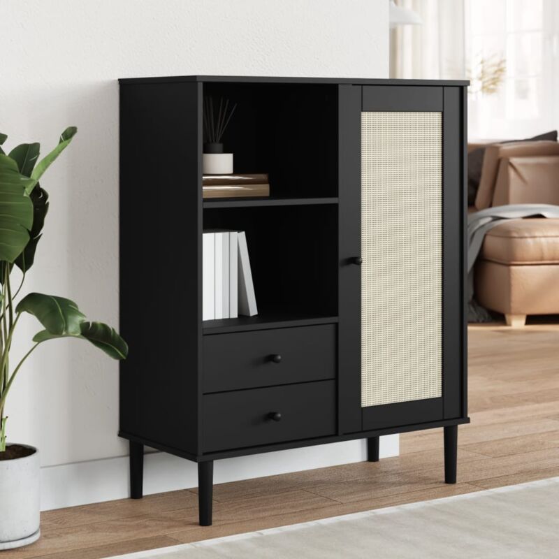 foto del prodotto credenza senja aspetto rattan nero 90x40x112 cm massello pino vidaxl