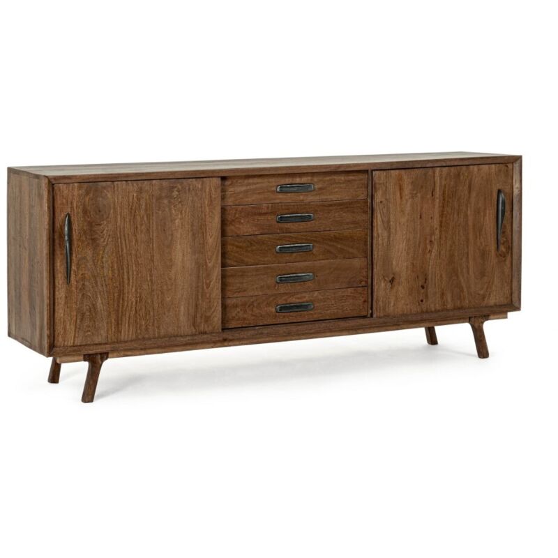 foto del prodotto credenza 'sherman' con struttura e gambe in legno mango, mobile in stile vintage -2 ante - 5 cassetti