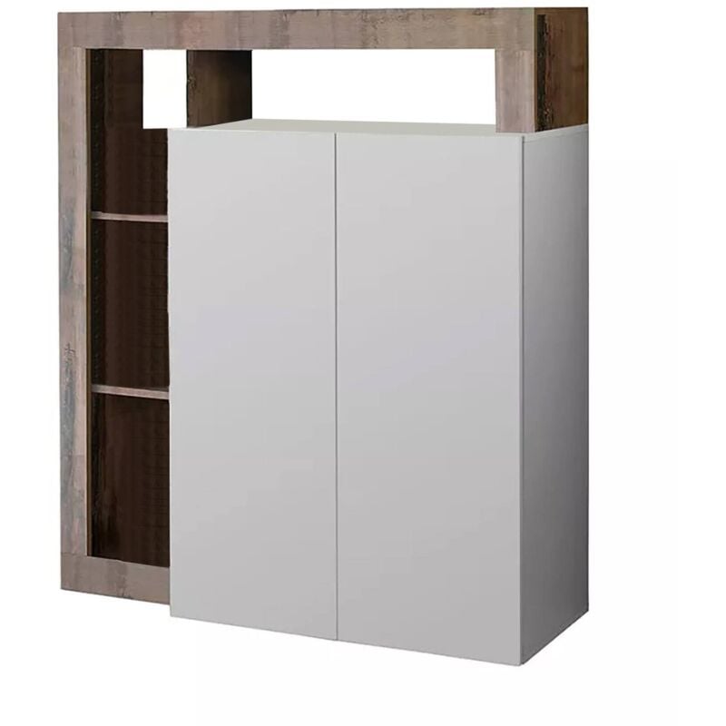 foto del prodotto credenza smeraldo, buffet da soggiorno, madia da salotto, dispensa da cucina, made in italy, 108x42 h127 cm, bianco lucido e acacia dmora