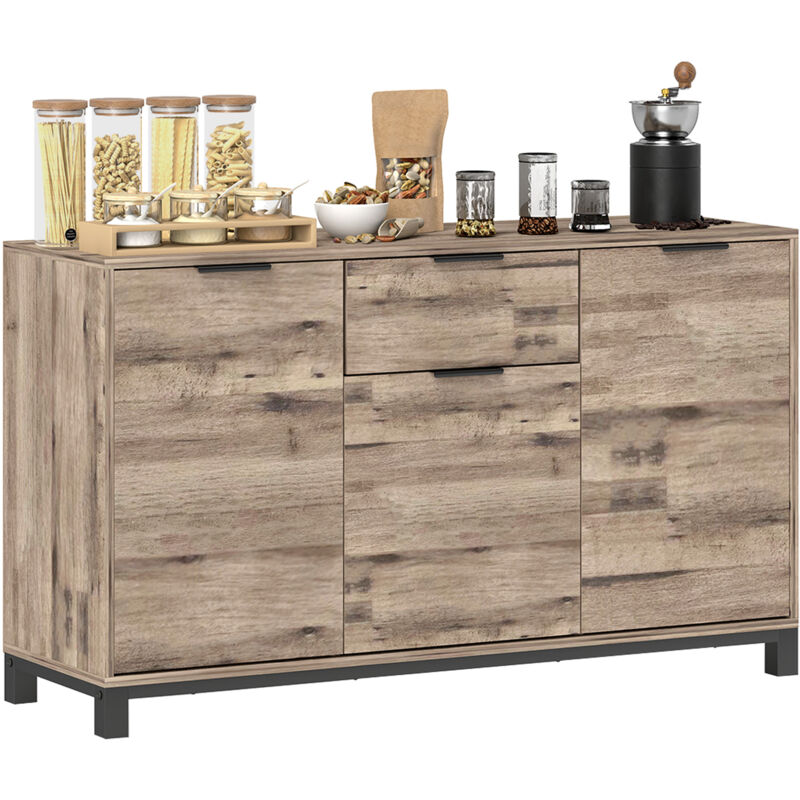 foto del prodotto credenza soggiorno con cassetto e 3 armadietti in legno marrone - homcom