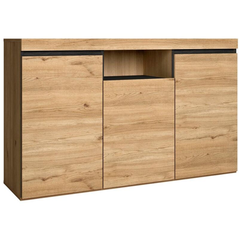 foto del prodotto credenza soggiorno sala da pranzo ufficio colore rovere nero 3 poret 1 comparti 81x140x40 cm, nordico skraut home