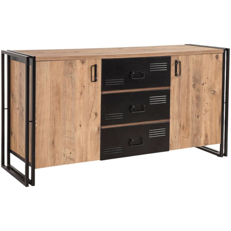 foto del prodotto credenza tarazed, buffet da soggiorno, madia da salotto, dispensa da cucina, 160x45 h80 cm, quercia e nero dmora