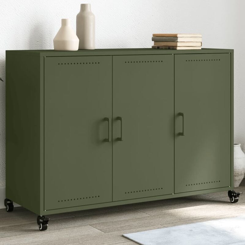foto del prodotto credenza verde oliva 100,5x39x72 cm in acciaio vidaxl