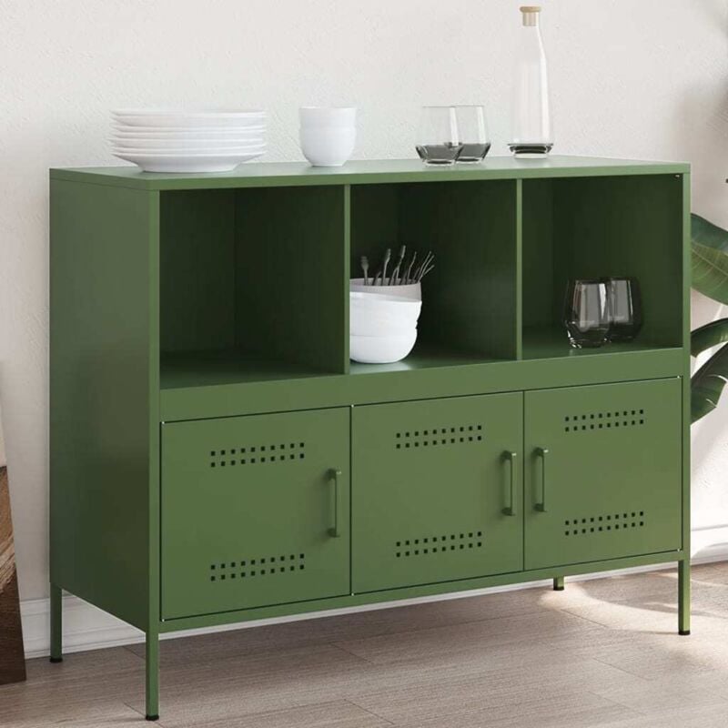 foto del prodotto credenza verde oliva 100,5x39x79 cm in acciaio vidaxl