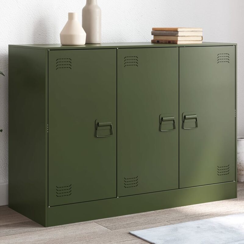 foto del prodotto credenza verde oliva 99x39x73 cm in acciaio vidaxl