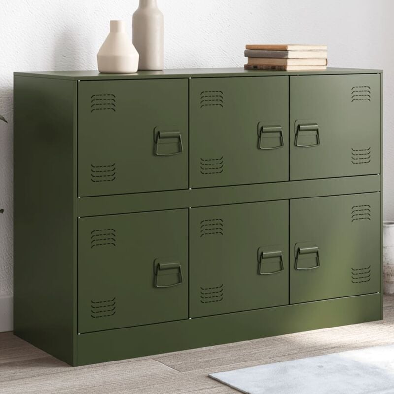 foto del prodotto credenza verde oliva 99x39x73 cm in acciaio vidaxl