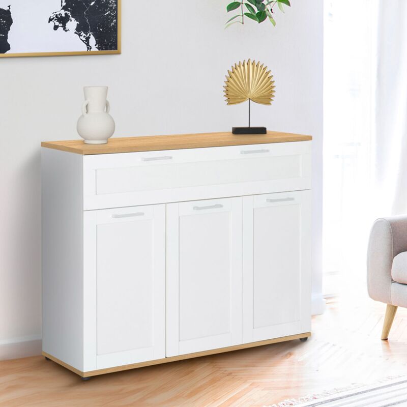 foto del prodotto credenza vito 100 cm con 3 ante e 1 cassetto, bianco e piano in legno