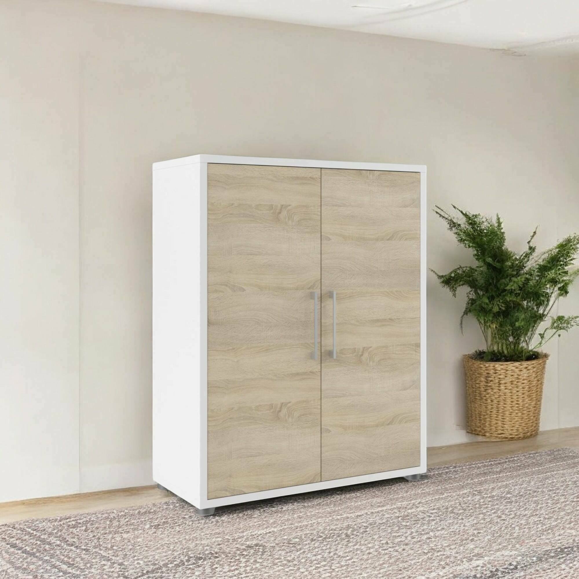 foto del prodotto credenza warszawa, buffet da soggiorno, madia da salotto, dispensa da cucina, 89x40 h113 cm, bianco e quercia