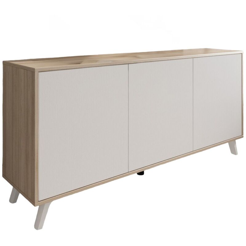 foto del prodotto credenza weddell, buffet da soggiorno, madia da salotto, dispensa da cucina, 154x40h72 cm, rovere e bianco dmora