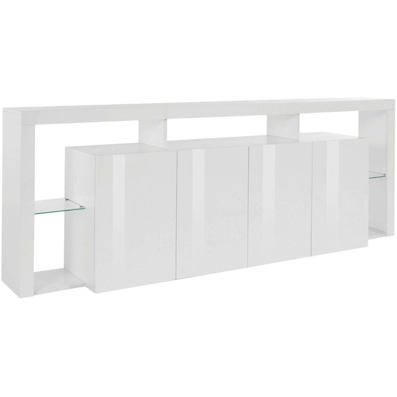 foto del prodotto credenza wilmer, buffet da soggiorno a 4 ante, madia da salotto, credenza moderna, 220x40h80 cm, bianco lucido, con imballo rinforzato - dmora