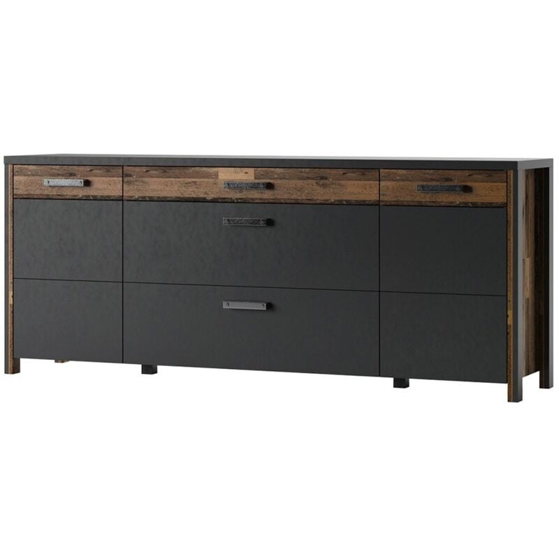 foto del prodotto credenza windsor grigio antracite e rovere scuro 3 cassetti e 2 porte 196,8 x 80,6 x 44 cm
