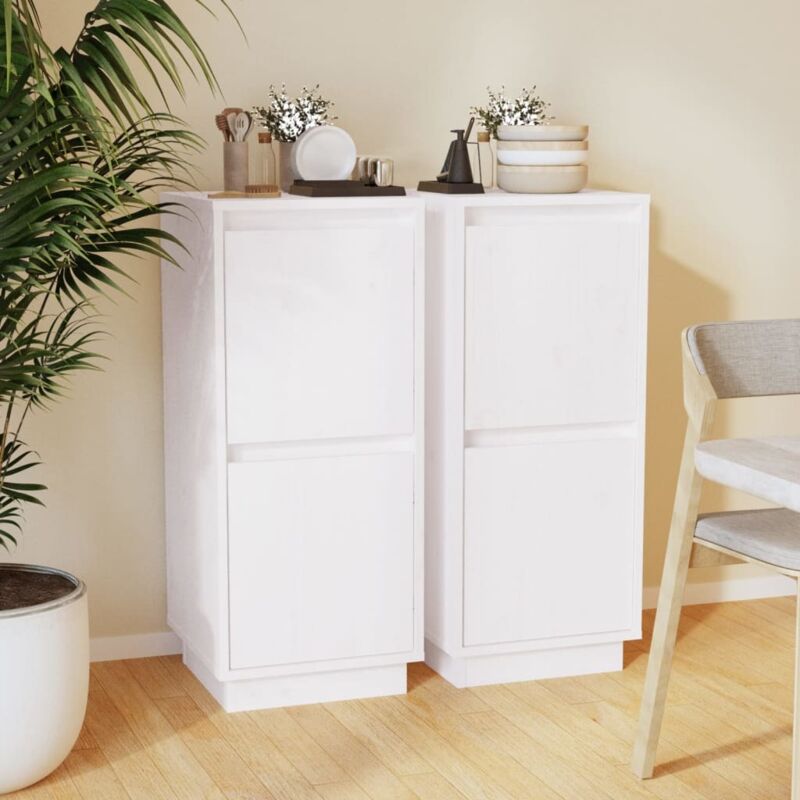 foto del prodotto credenze 2 pz bianco 31,5x34x75 cm in legno massello di pino vidaxl