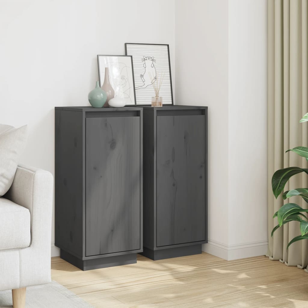 foto del prodotto credenze 2 pz grigie 31,5x34x75 cm in legno massello di pino cod mxl 11961