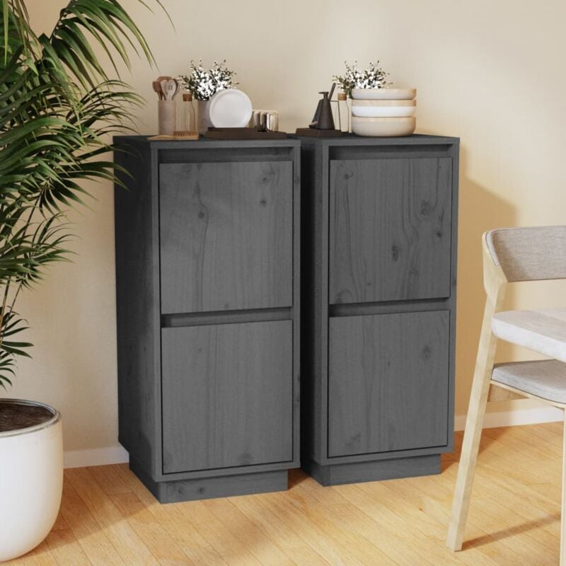 foto del prodotto credenze 2 pz grigie 31,5x34x75 cm in legno massello di pino vidaxl