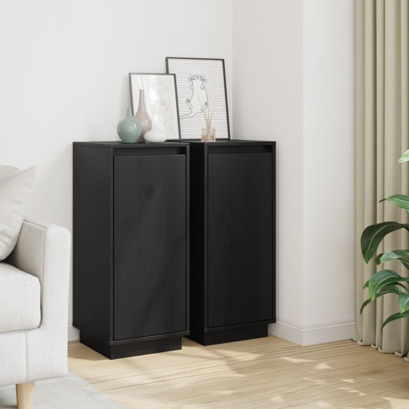 foto del prodotto credenze 2 pz nere 31,5x34x75 cm in legno massello di pino vidaxl