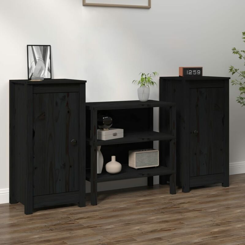 foto del prodotto credenze 2 pz nere 39x35x80 cm in legno massello di pino vidaxl
