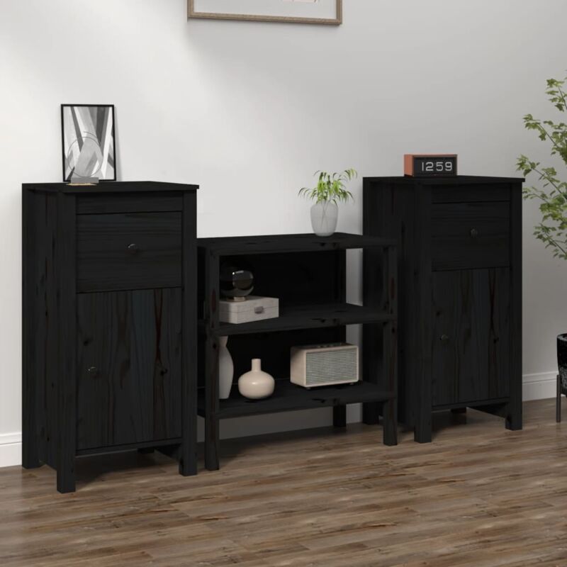 foto del prodotto credenze 2 pz nere 40x35x80 cm in legno massello di pino vidaxl