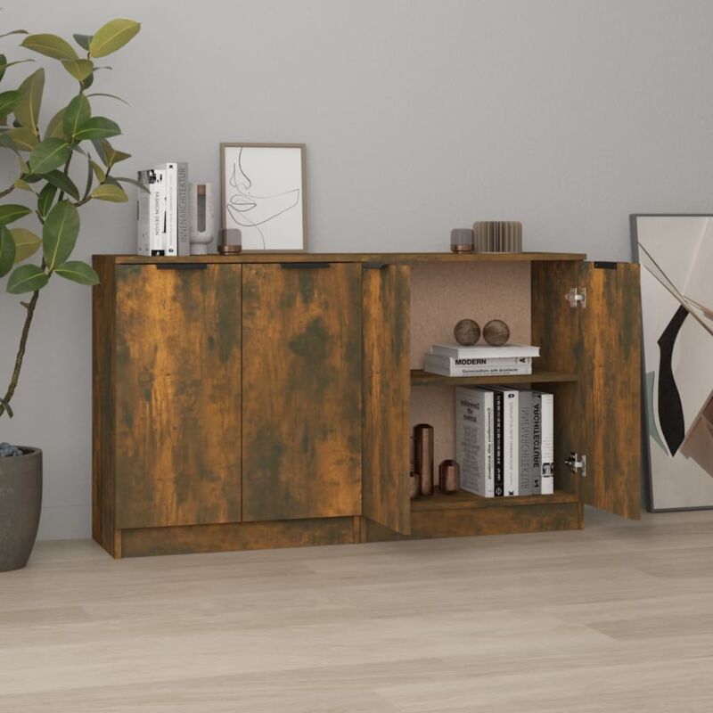 foto del prodotto credenze 2 pz rovere fumo 60x30x70 cm in legno multistrato vidaxl