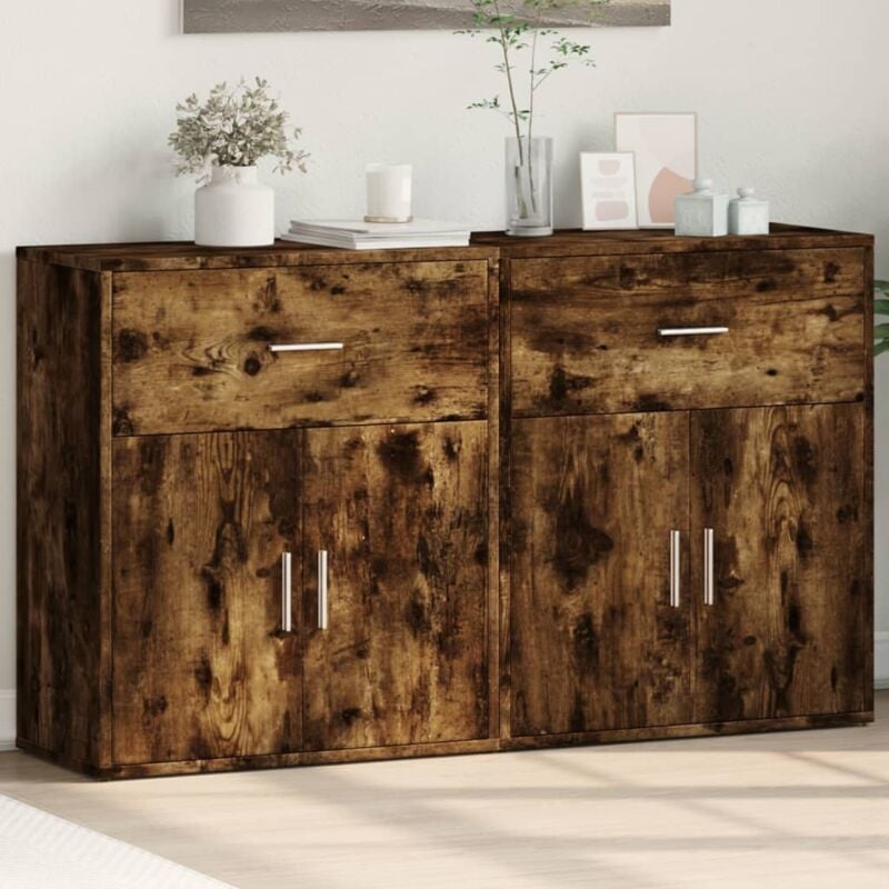 foto del prodotto credenze 2 pz rovere fumo 60x31x70 cm in legno multistrato vidaxl
