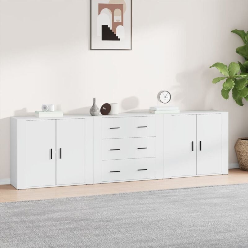 foto del prodotto credenze 3 pz bianco in legno multistrato vidaxl